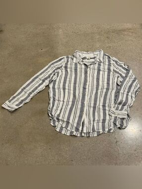Lucky Brand White Blue Stripe Collar Button Shirt Lightweight Flowy Women's XL